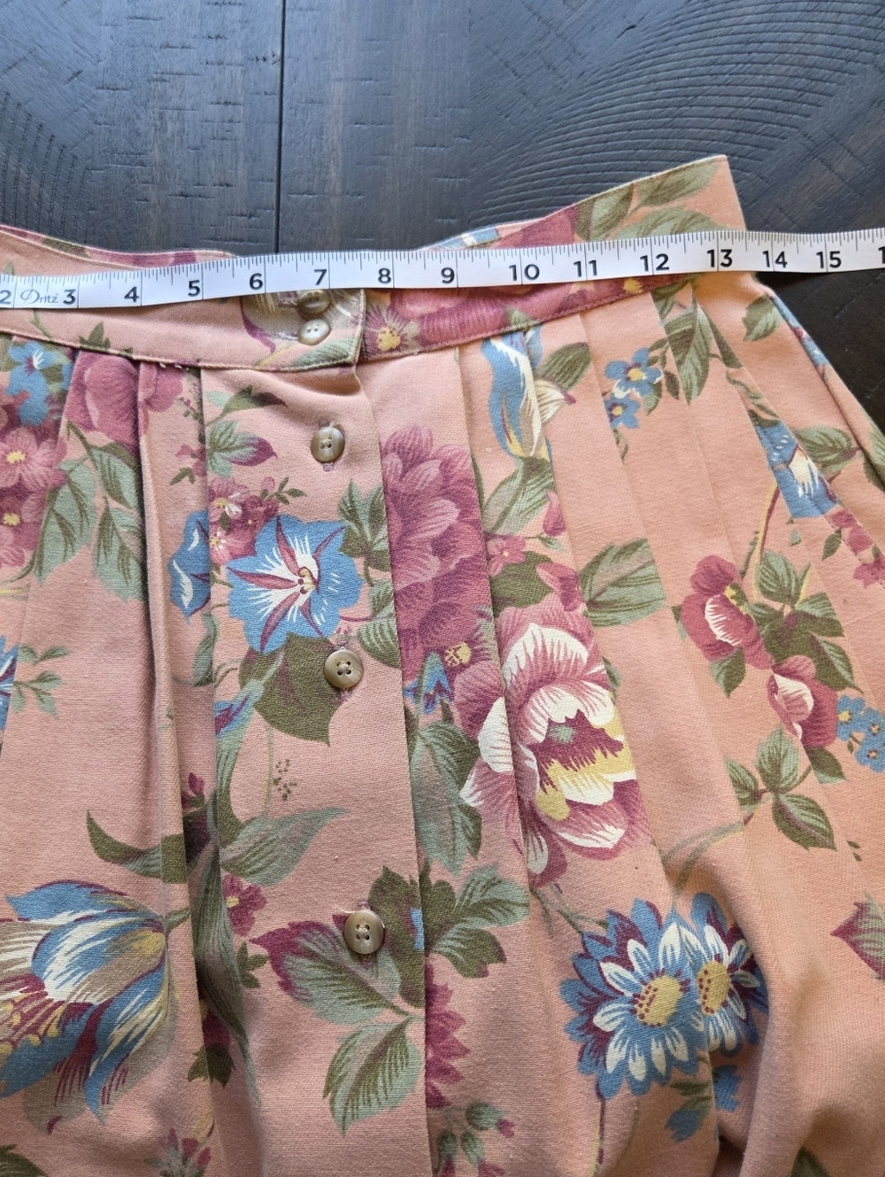 Vtg Ruff Hewn Floral Pleated Button Front Midi Skirt Pink Cotton Pockets USA 8 - Picture 10 of 12